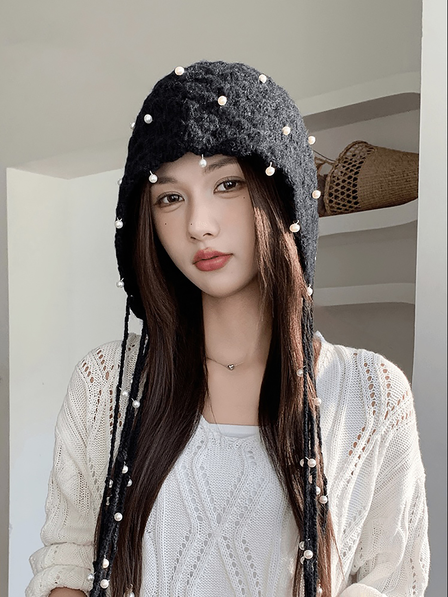 Baotou – chapeau tricoté avec pendentif en perles creuses pour femme, nouveau Style ethnique, Look rétro, petit chapeau tricoté polyvalent, automne/hiver 2025