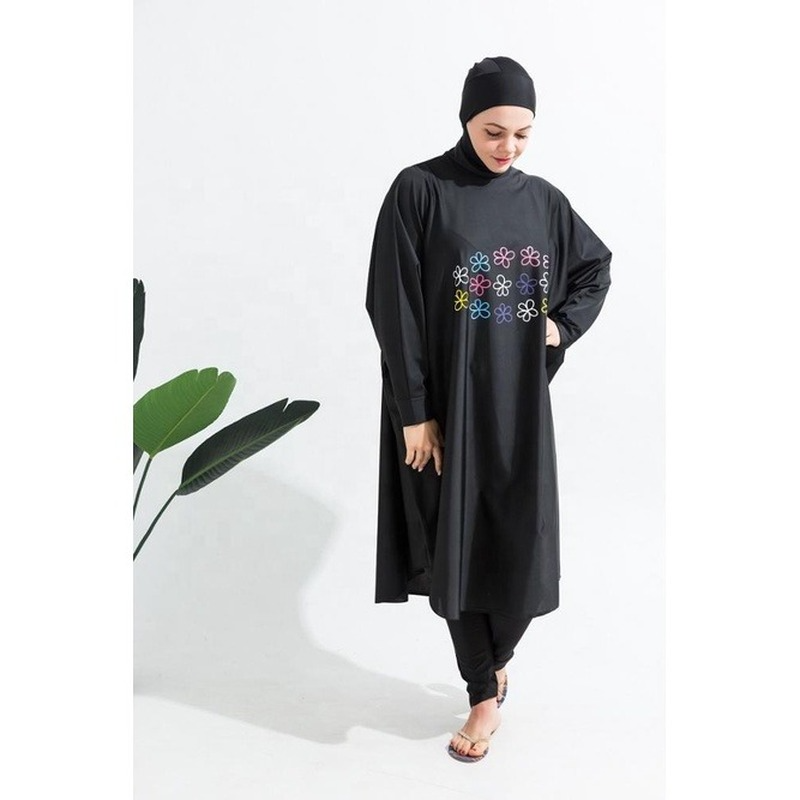 Femmes maillot de bain musulman maillots de bain sérigraphie 3 pièces vêtements islamiques Hijab manches longues Sport maillot de bain Burkinis maillot de bain chauve-souris