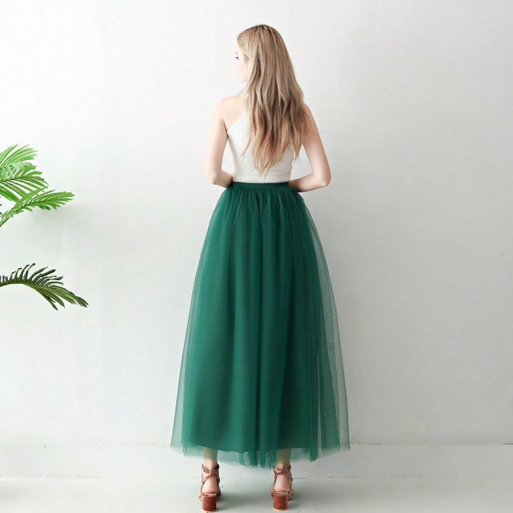 Jupe Tutu longue en Tulle de couleur unie pour femmes, taille haute, maille 4 couches + doublure 1 couche, adaptée au Cosplay, aux spectacles sur scène