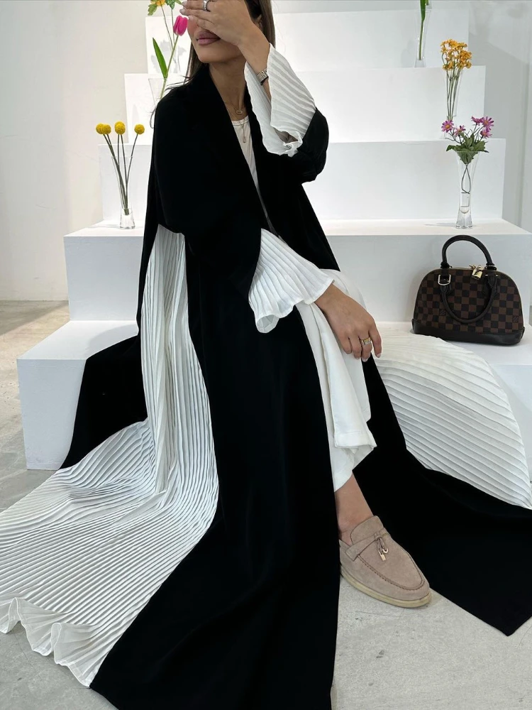Abaya de fête musulmane pour femmes, robe longue plissée, cardigan du Ramadan, caftan marocain, robe éducative, grande robe de Dubaï Jalabiya, Eid, 2024