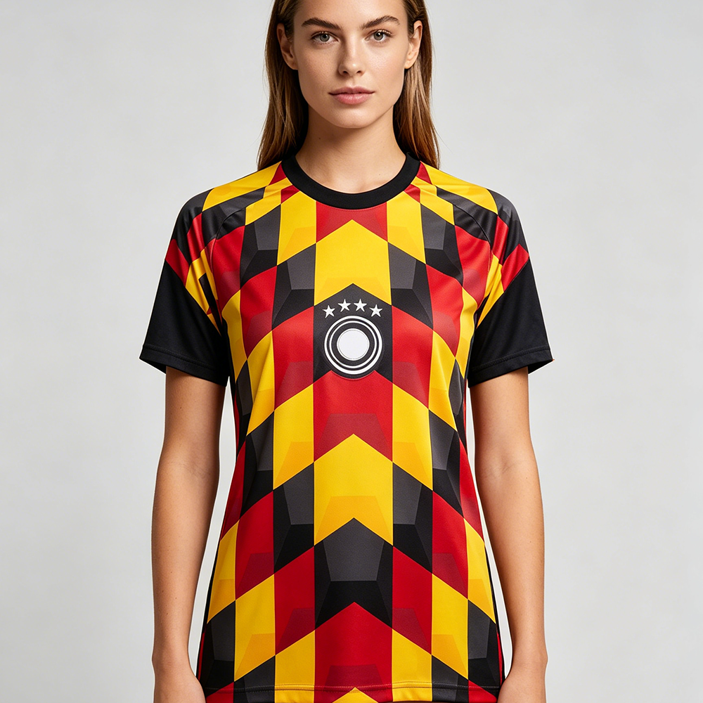 Maillot de football à carreaux noir Allemagne 2026, col rond, confortable, respirant, manches courtes, unisexe, style streetwear, vêtements de sport