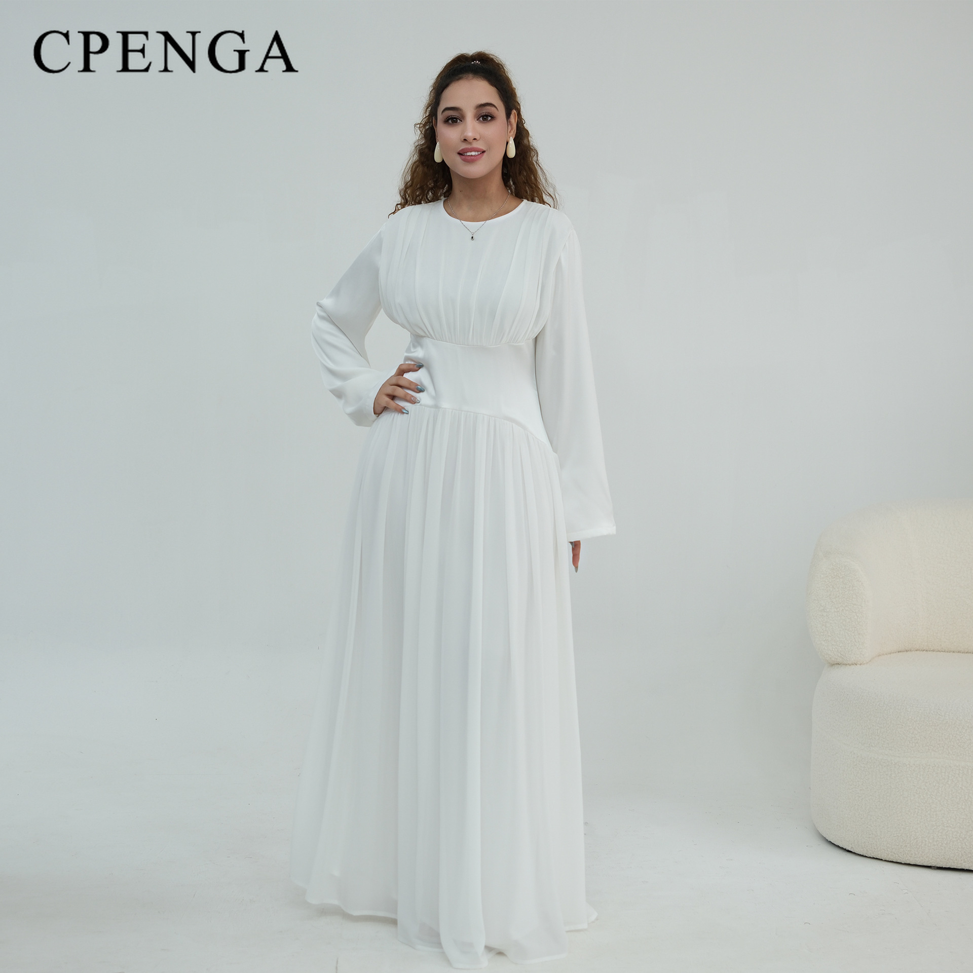 Abaya Kaftan de Luxe de Dubaï pour Femme, Robe de Soirée et de Mariage Modeste à 2 Couches en Mousseline Plissée à Manches Longues avec Corset et Taille Lacée