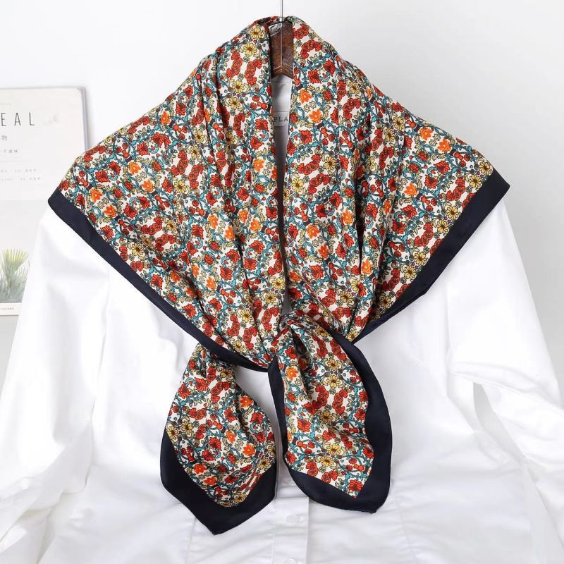 Foulard carré de haute qualité pour femme, bandana en twill effet soie, foulard de luxe pour cheveux et cou, idéal pour le bureau, l'hôtel, les serveurs et les hôtesses de l'air, 90*90cm