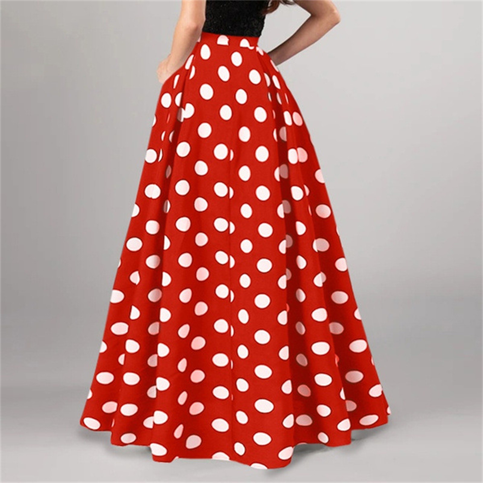 Jupe maxi plissée à pois pour femmes, taille haute, grande taille, bohème, élégante, trapèze, longue, mode