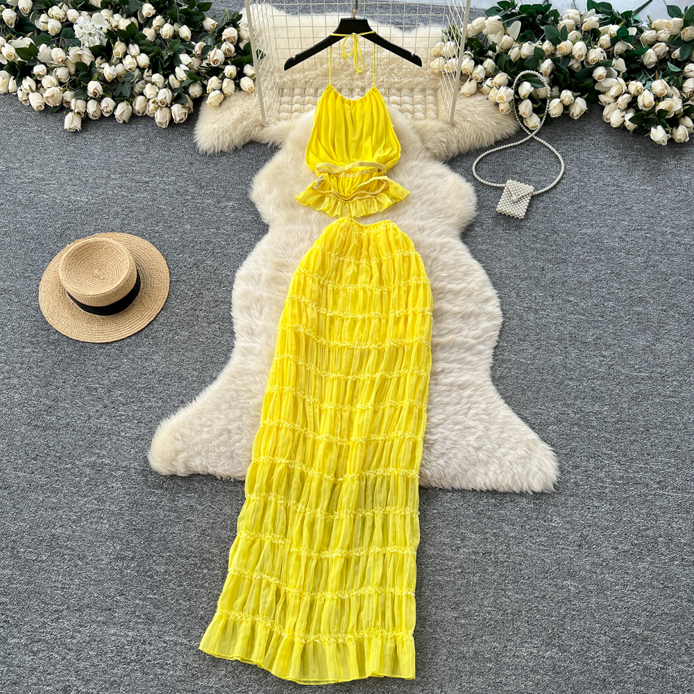 Vintage élégant licou sans manches mode coréenne femmes vêtements automne robes deux pièces ensemble