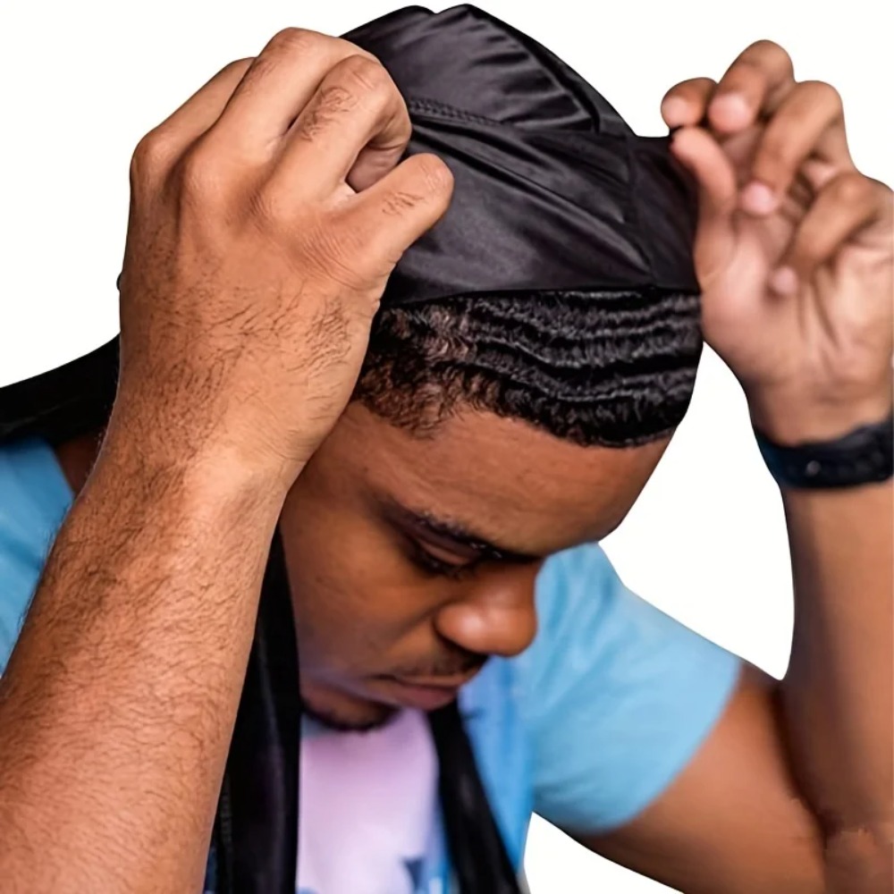 Durag en soie pour homme, bonnet bandana soyeux, Doo Rag à longue queue, casquette pour ondulations