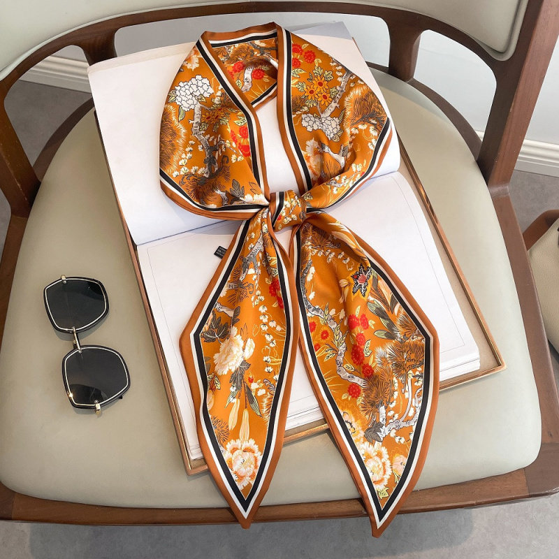 Nouvelle écharpe longue fine et étroite pour femme, écharpe d'affaires double couche en fausse soie, accessoire pour cheveux printemps-été