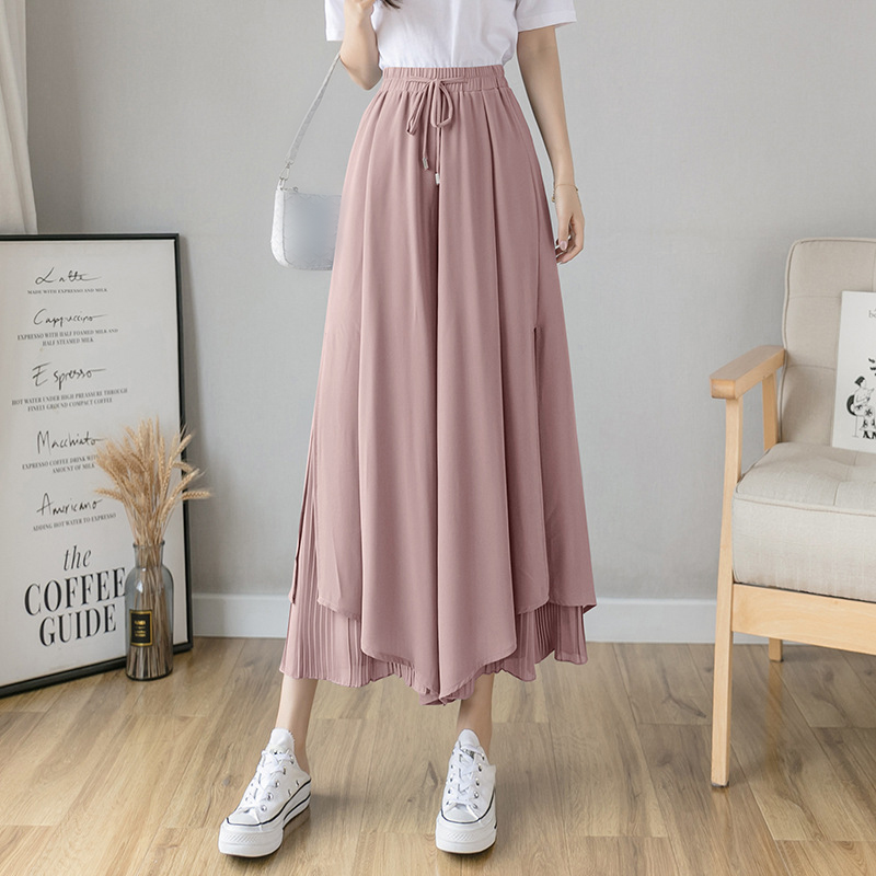 Jupe plissée en mousseline de soie pour femmes, taille haute, décontractée, jambes larges, mode Streetwear, été