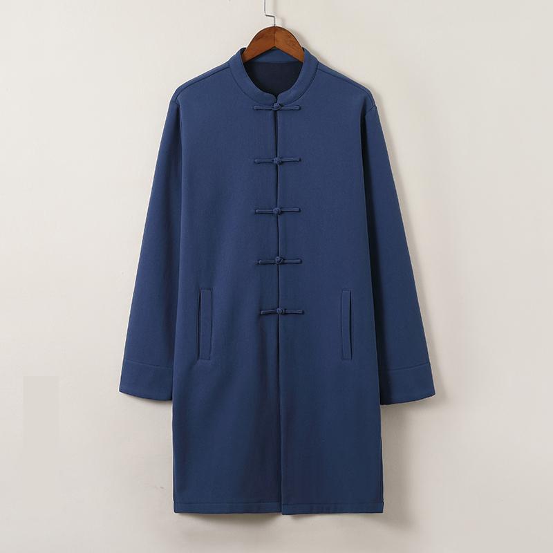 Vêtements traditionnels chinois pour hommes, Streetwear, vêtements d'extérieur, Robe orientale, Trench-Coat en coton et lin, hauts longs en polaire, M-5XL