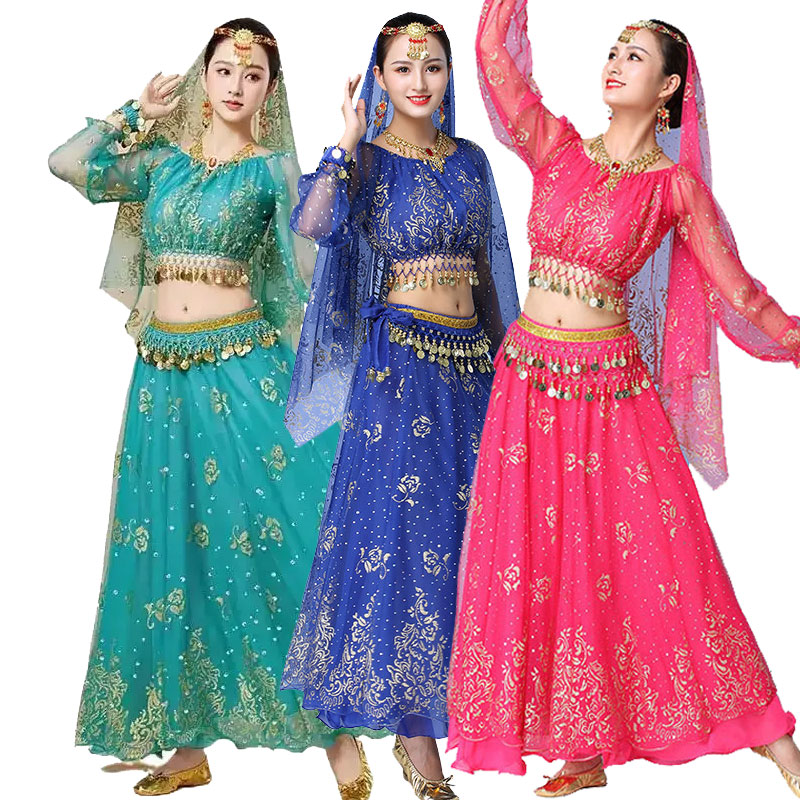 JasmineWomen – ensemble de costumes de danse du ventre de princesse arabe pour adultes, danse indienne Bollywood, Cosplay d'halloween, tenue fantaisie de jasmin