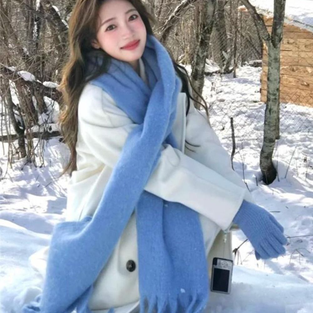 Écharpe en laine mohair à carreaux rétro, écharpe en cachemire épaisse pour l'hiver, écharpe longue à franges, châle chaud pour fille