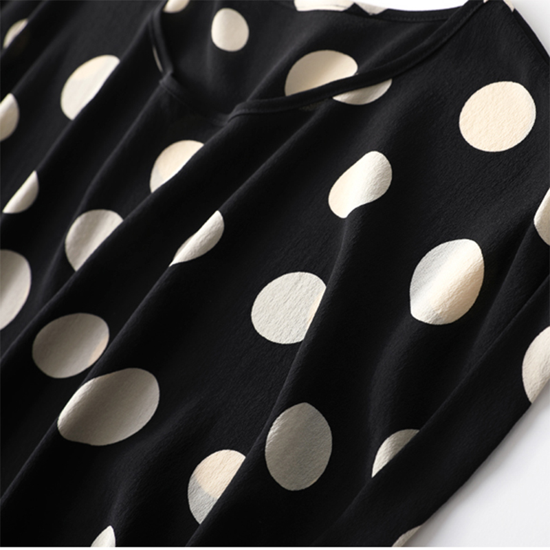 InjT-shirt-Chemise à manches courtes en pansement de mûrier pour femme, chemisier à pois noirs, grande taille, bureau, dame, M, L, XL, MM142, 100%