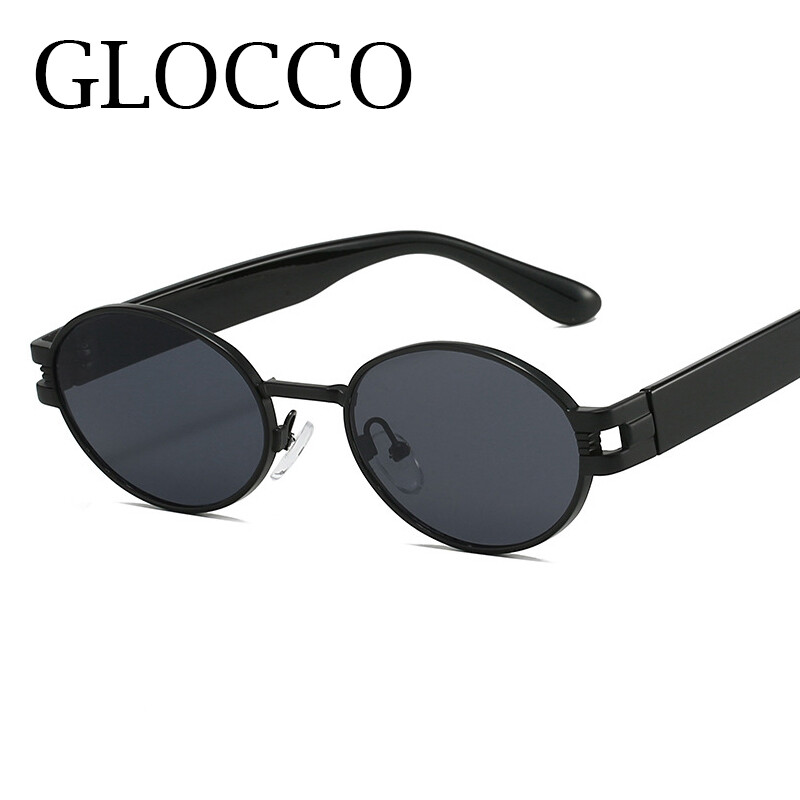 Lunettes de soleil ovales en métal pour hommes et femmes, nuances de lunettes noires, créateur unisexe, marque de luxe, mode, UV400