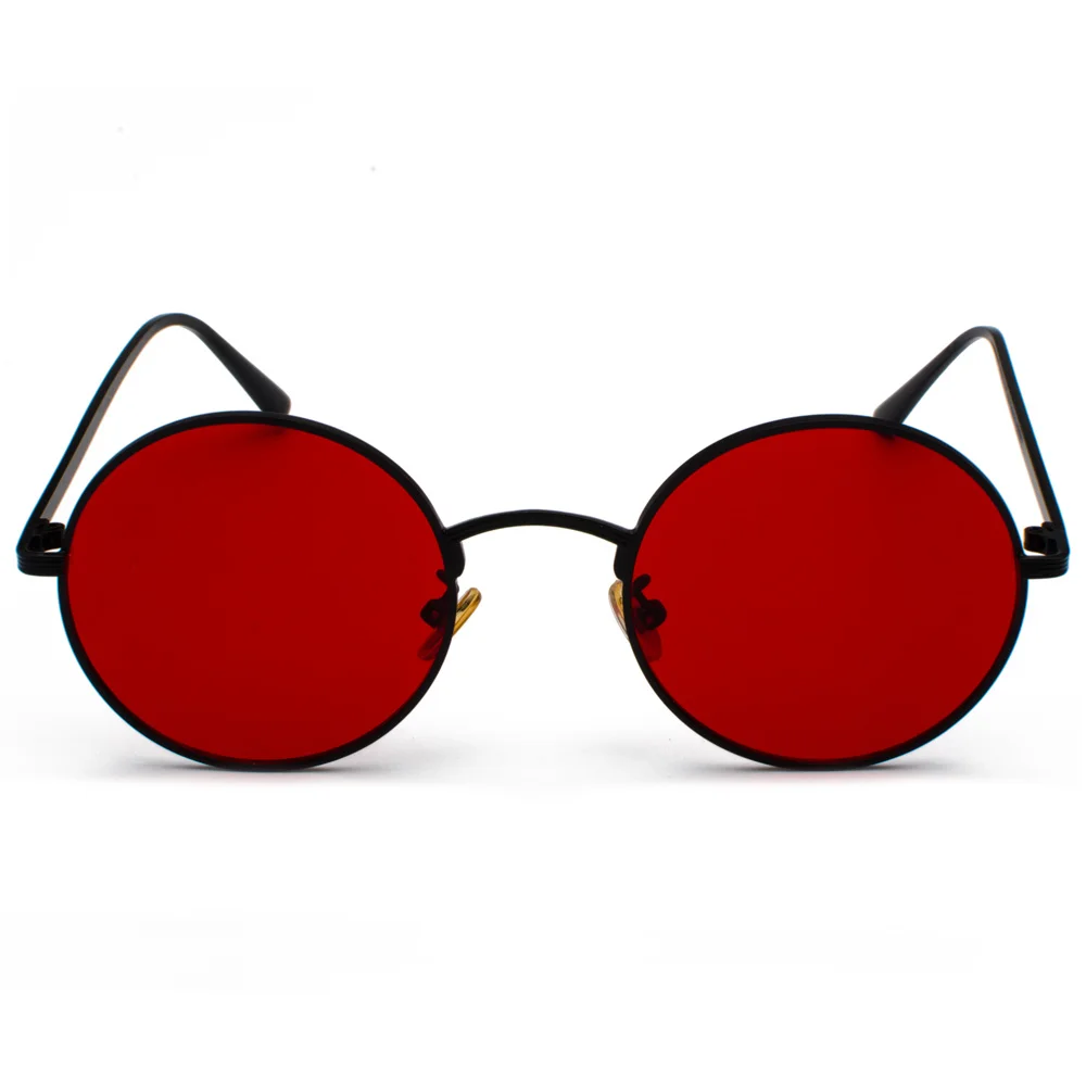 Lunettes de soleil rondes en métal doré pour hommes et femmes, style rétro, verres rouges, unisexe, jaune, rose, noir, été, nouveau