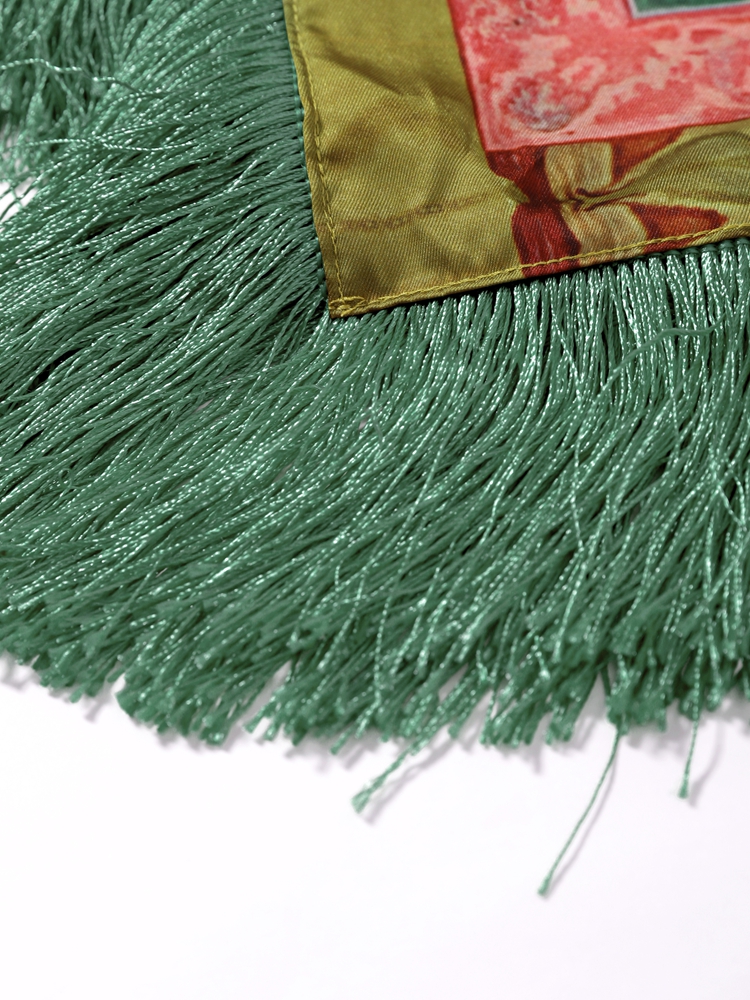 Écharpe carrée vintage imprimée à franges et patchwork pour femme, vert, mode décontractée, style urbain, collection printemps 2026