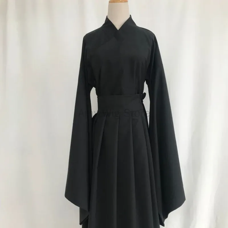 Costume traditionnel chinois Hanfu fluide pour femmes et hommes, hauts blancs et noirs, jupe, sous-vêtements, vêtements de spectacle sur scène