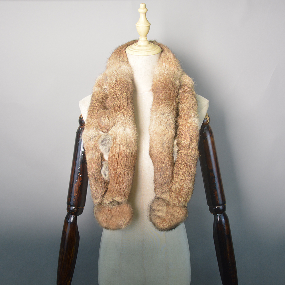 Nouvelle Écharpe Longue en Véritable Fourrure Russe pour Femme 2026 – Foulard Chaud en Vraie Fourrure de Lapin pour l'Hiver, Tricoté avec Pompons Moelleux, Écharpes en Fourrure Naturelle