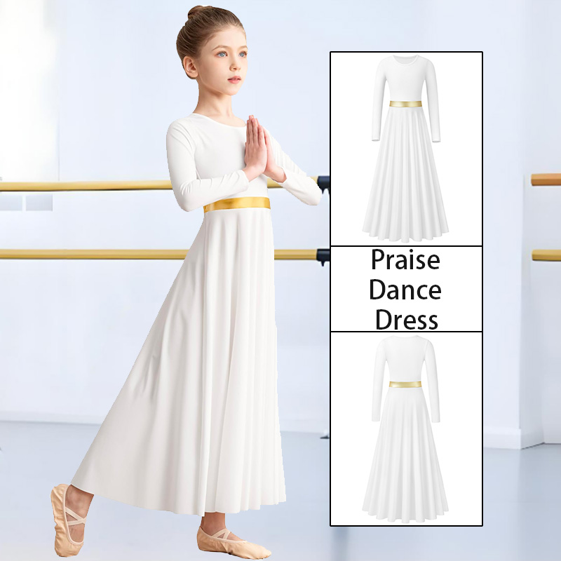 Robe de danse moderne à manches longues pour femmes et filles, robe liturgique métallique pour l'église, sans transparence, coupe ample