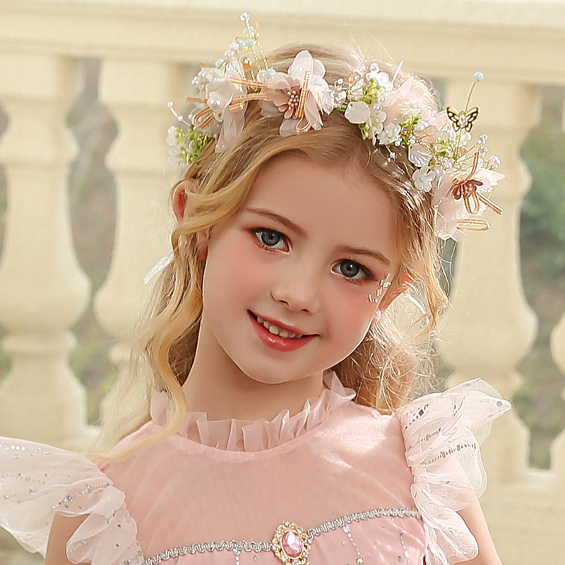 Serre-tête floral pour femmes et filles, couronne de fleurs papillon pour mariée, accessoires de cheveux, guirlande de printemps, coiffe de mariage
