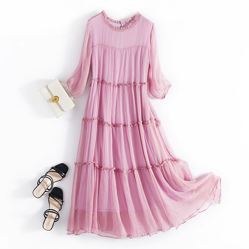 Robe longue d'été en mousseline pour femme, couleur unie, style bohème, nouvelle collection 2026, élégante et raffinée, idéale pour la plage