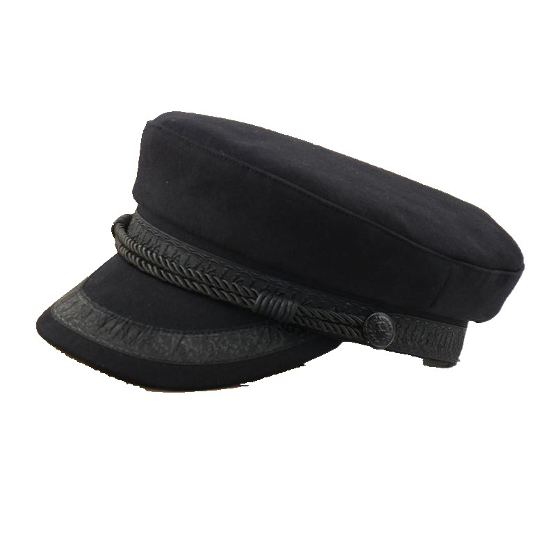 Casquette de capitaine grande taille noire à dessus plat – Chapeau pour homme à grosse tête, casquette de marin style britannique, mode décontractée