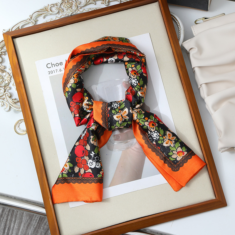 Femmes 145X15cm écharpe mince édition coréenne polyvalent mince étroit longue écharpe cravate cheveux Style foulards cadeau de fête