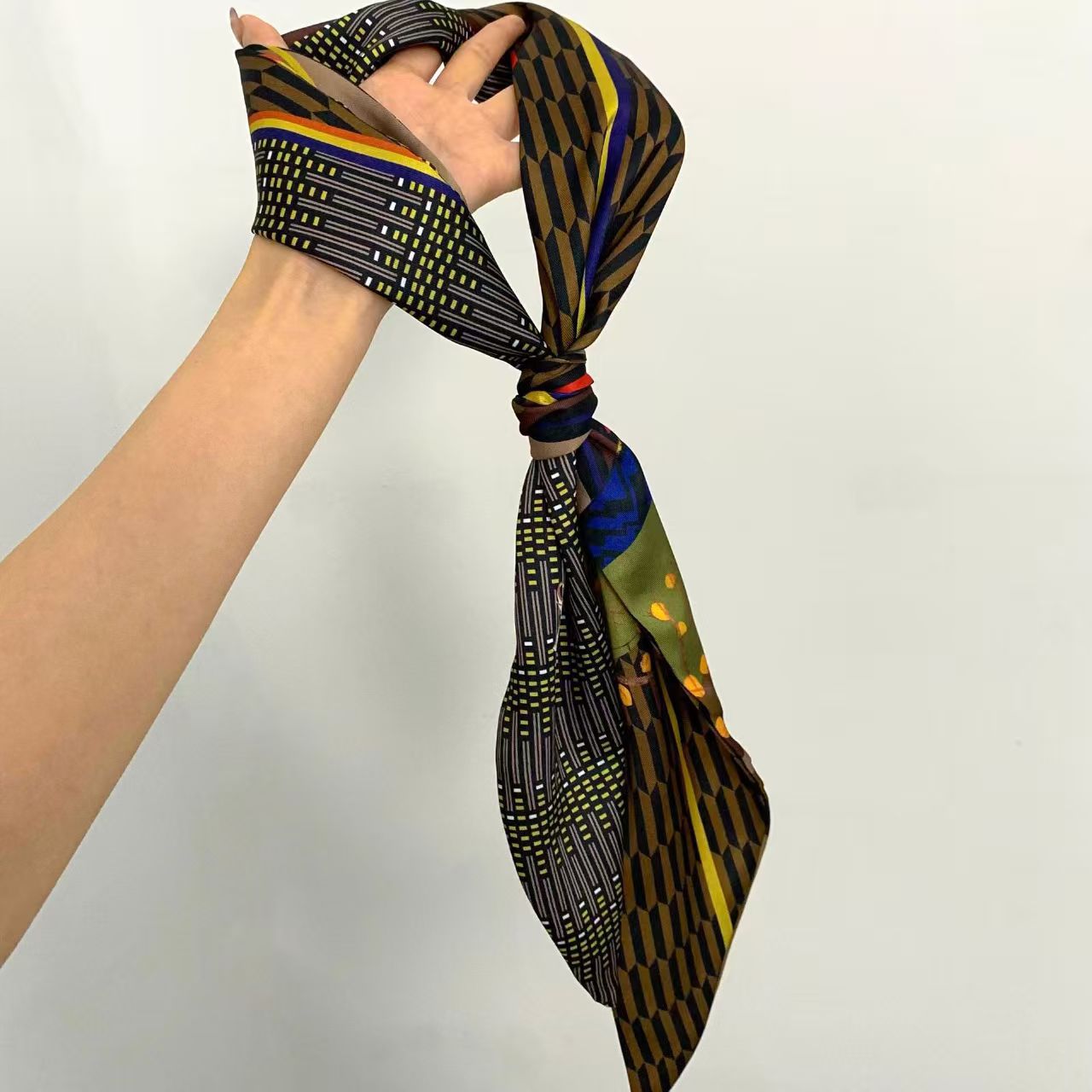Foulard en soie biaisé imprimé de luxe pour femme, ruban long pour cheveux, cravate, foulard pour sac à main, foulard fin en satin, ceinture en jean
