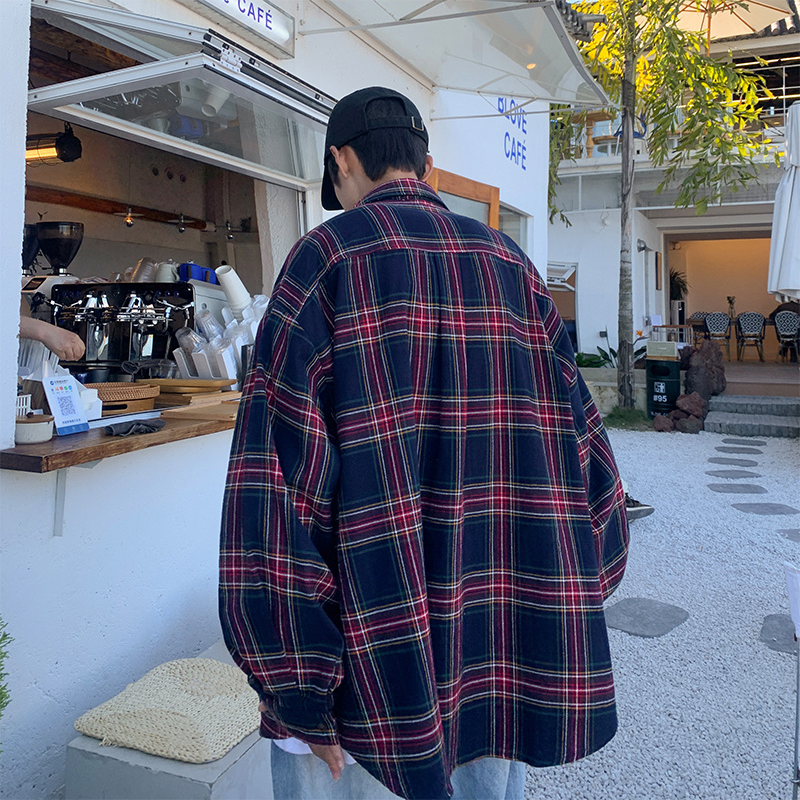 Chemises à carreaux à manches longues pour hommes, mode coréenne, chemisiers Vintage Y2K, Baggy décontracté, boutonné, automne 2026