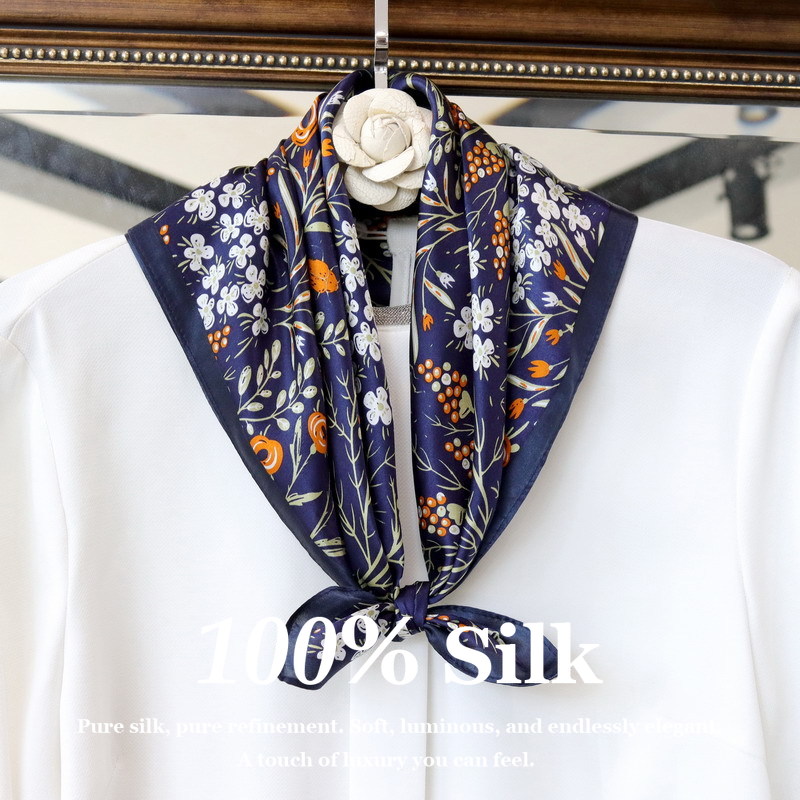 Foulard 100% Soie Véritable Imprimé, Bandana, Hijab, Foulard d'Hôtesse de l'Air, Protection Solaire, Respirant, Châle, Accessoire de Poignet