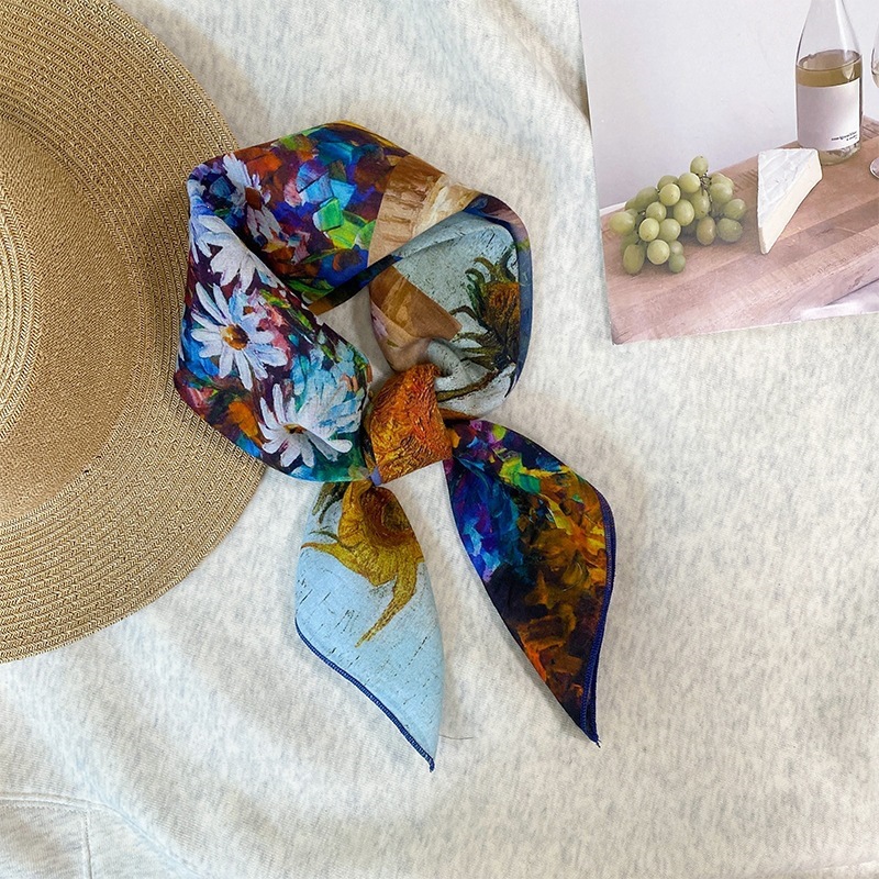Foulard carré 100% coton pour femmes, imprimé, avec rubans, bandeaux, bandana, foulard de poignet, foulard pour sac, foulard pour le cou