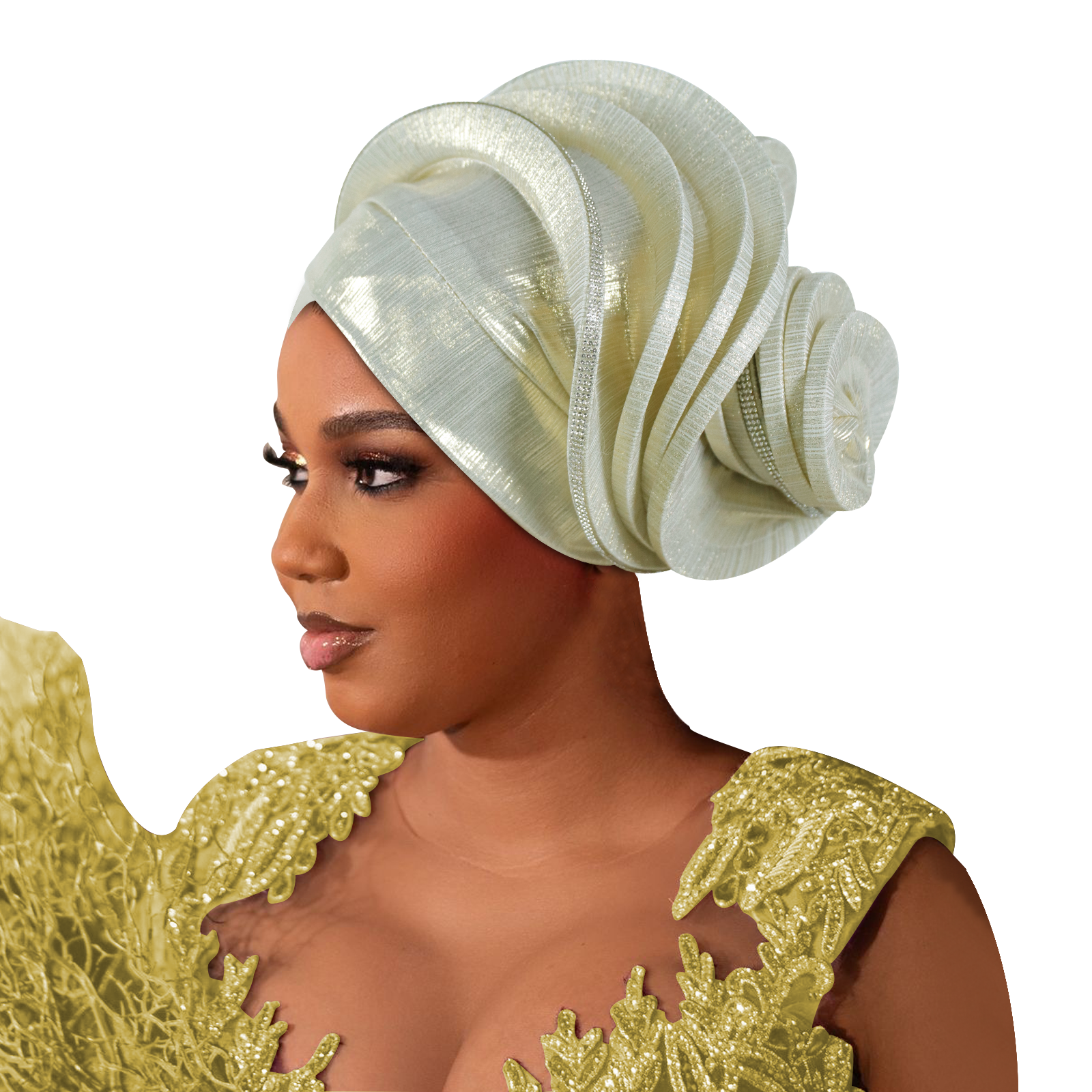 Turban africain préformé en diamant pour femme, coiffe nigériane de mariage, auto-gele, accessoire de tête pour fête, chapeau