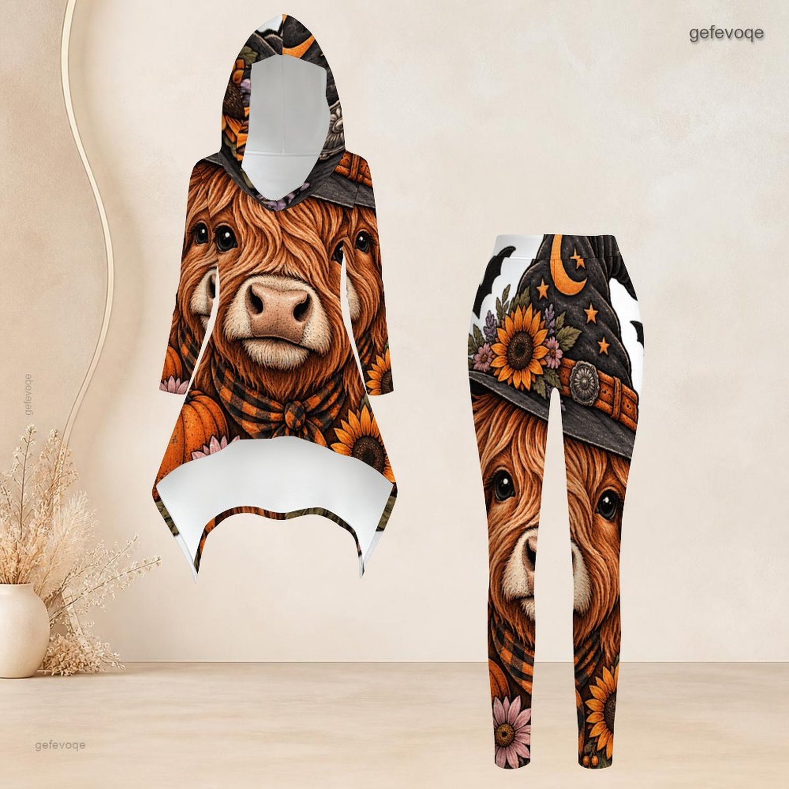 Ensemble décontracté 2 pièces pour femmes : haut tunique asymétrique à capuche et manches longues, et leggings slim taille haute assortis, idéal pour le quotidien.