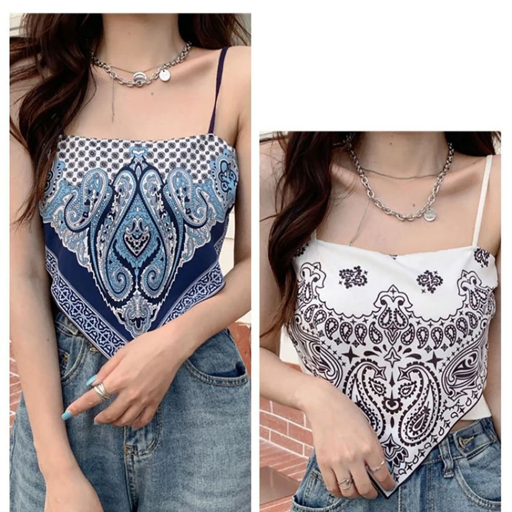 Nouvelle Camisole Rétro 39cm en Coton, Foulard Triangle à Motif Cachemire, Top Tube
