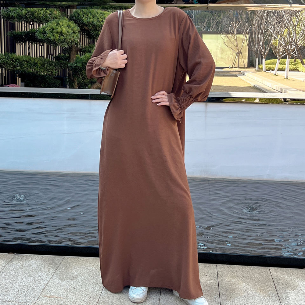Robe intérieure ample sous abaya avec manches smockées, robe abaya musulmane pour femme Ramadan, vêtements islamiques hijabi turcs de Dubaï