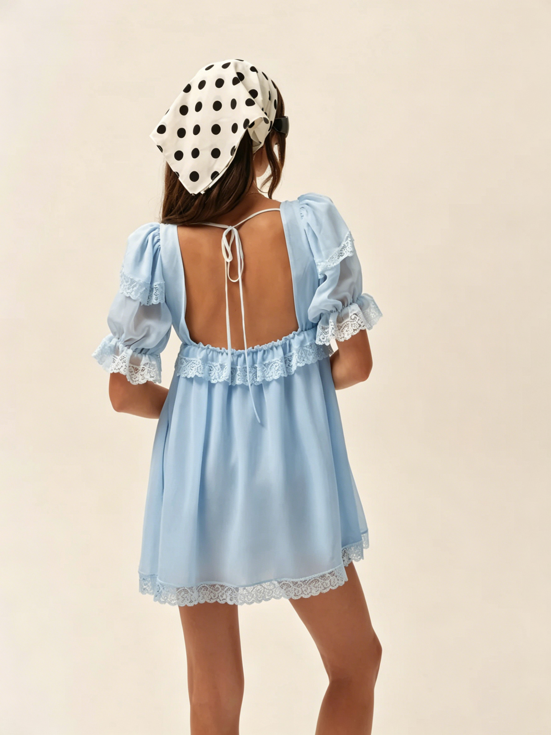 Robe d'été pour femmes, manches bouffantes, coupe trapèze, élégante, mini-robe de soirée, avec dentelle, dos nu, style plage et streetwear