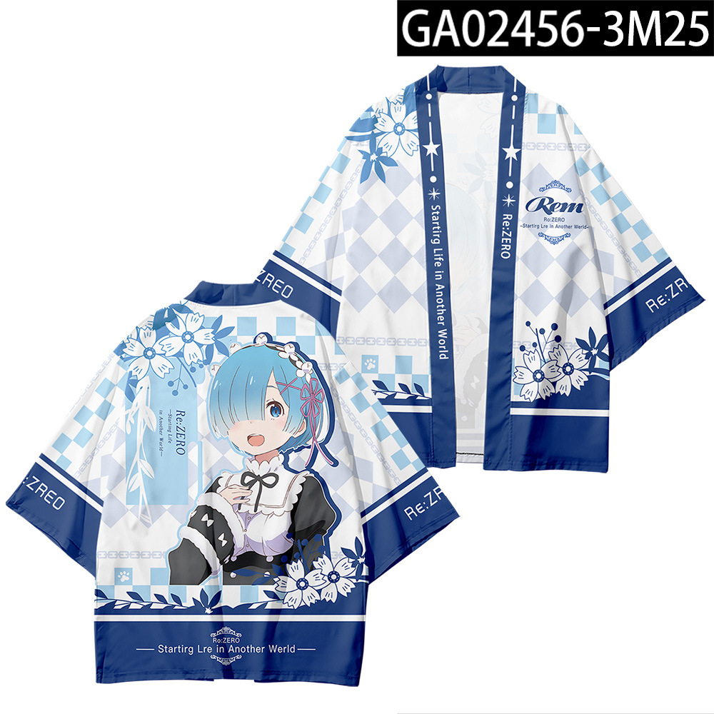 Kimono japonais Anime Re:Zero Kara Hajimeru Isekai Seikatsu Emilia Rem Ram, Costumes de Cosplay, Cardigan chemise, vêtements