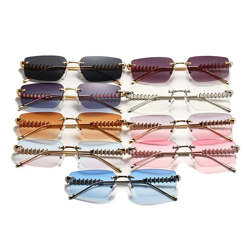 Lunettes de soleil métalliques sans monture pour femmes et hommes 2025 – Style vintage punk, marque de luxe, design tendance, pour voyage en extérieur, populaires, hip-hop, protection UV400