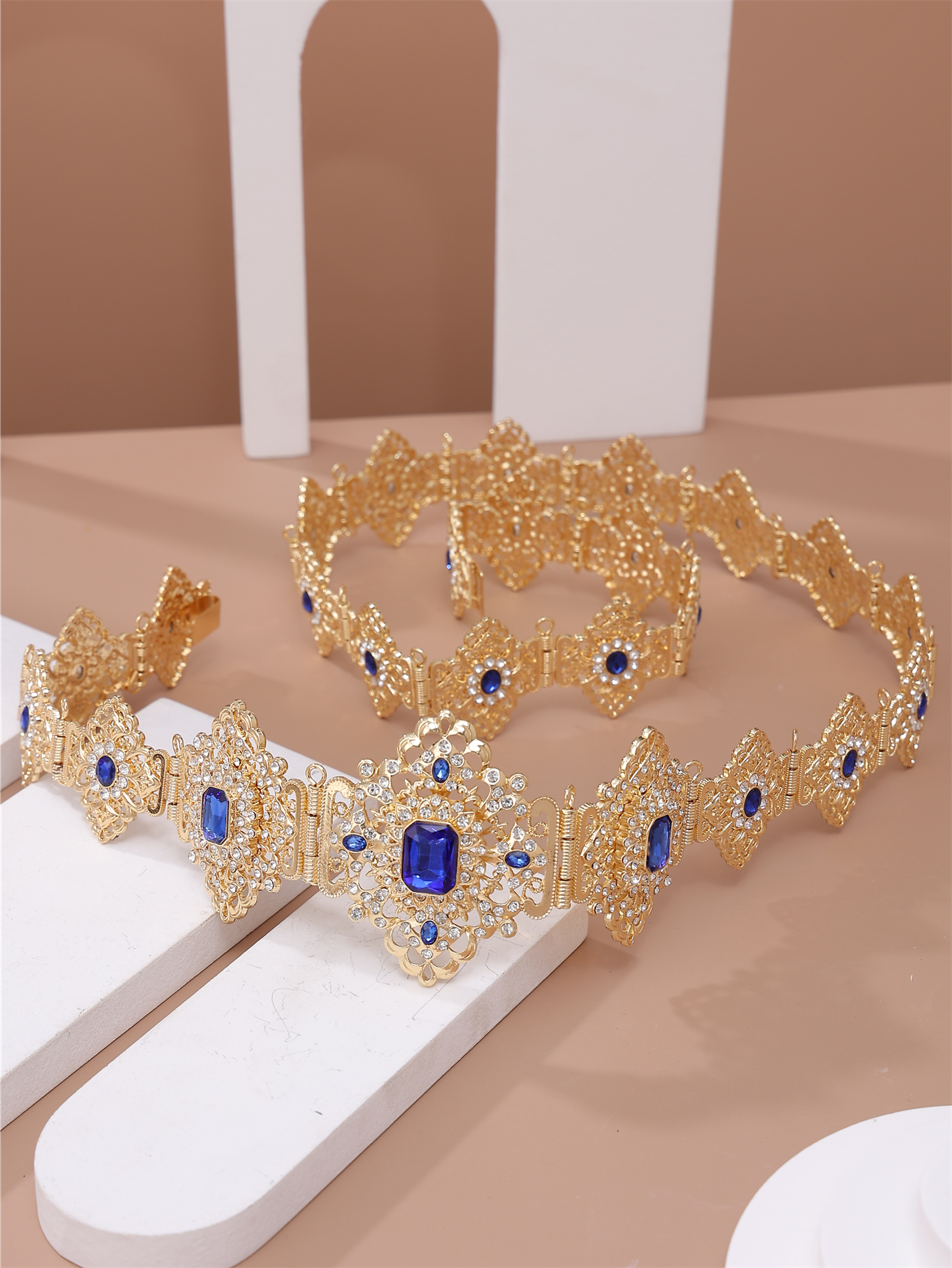 Bijoux de mariage marocain pour femmes, ceinture Caftan couleur or, cristal coloré, cadeau de mariée, longue longueur réglable, chaîne de taille