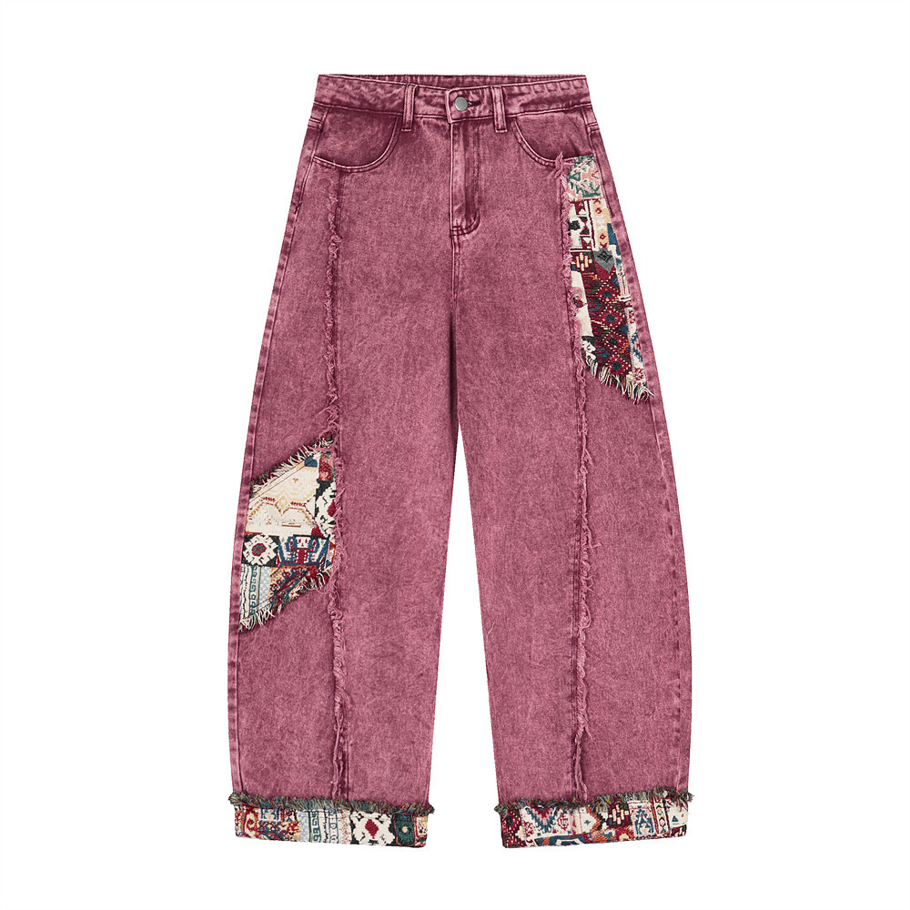 Jean homme lambrissé Patchwork épissé Vintage ample blanchi lavé pleine longueur lourd haute qualité Denim pantalon Streetwear