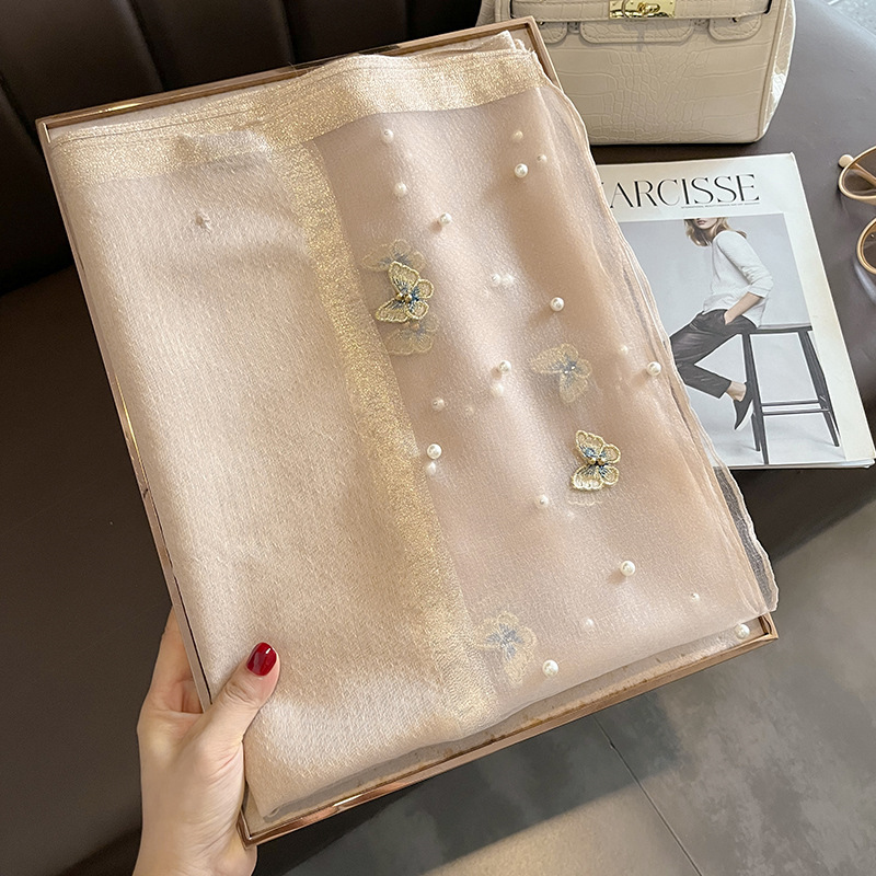 Foulard châle en soie de luxe pour femmes, Design brodé de fleurs, enveloppes Hijab, Bufandas, Foulard féminin, 2023