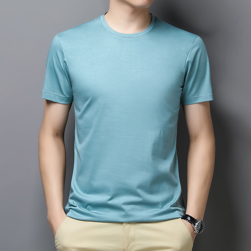 T-shirts en soie de mûrier naturelle pour hommes, hauts d'été en Lyocell de haute qualité, manches courtes, respirant, en coton et lisse