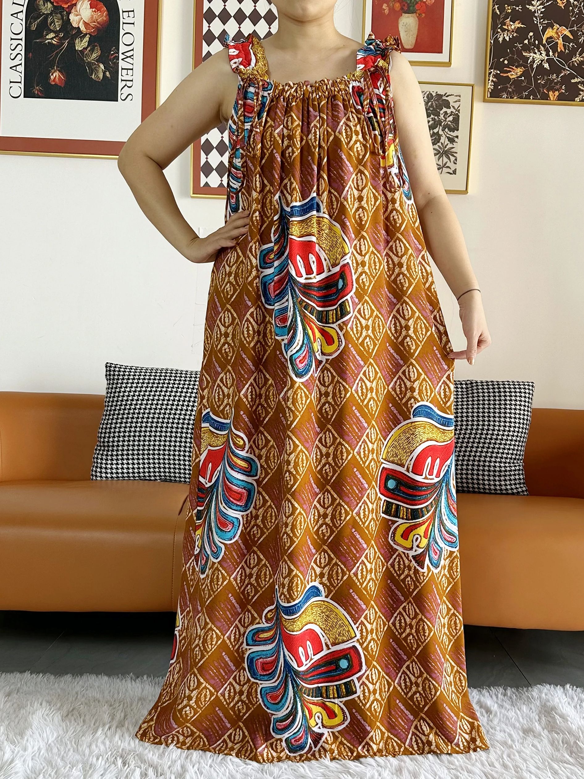 Robe d'été en fibre de coton avec écharpes pour femmes, sous-robe, Abaya Dashiki, Maxi Lady Robe, Kaftan, Robe éducative, 2024
