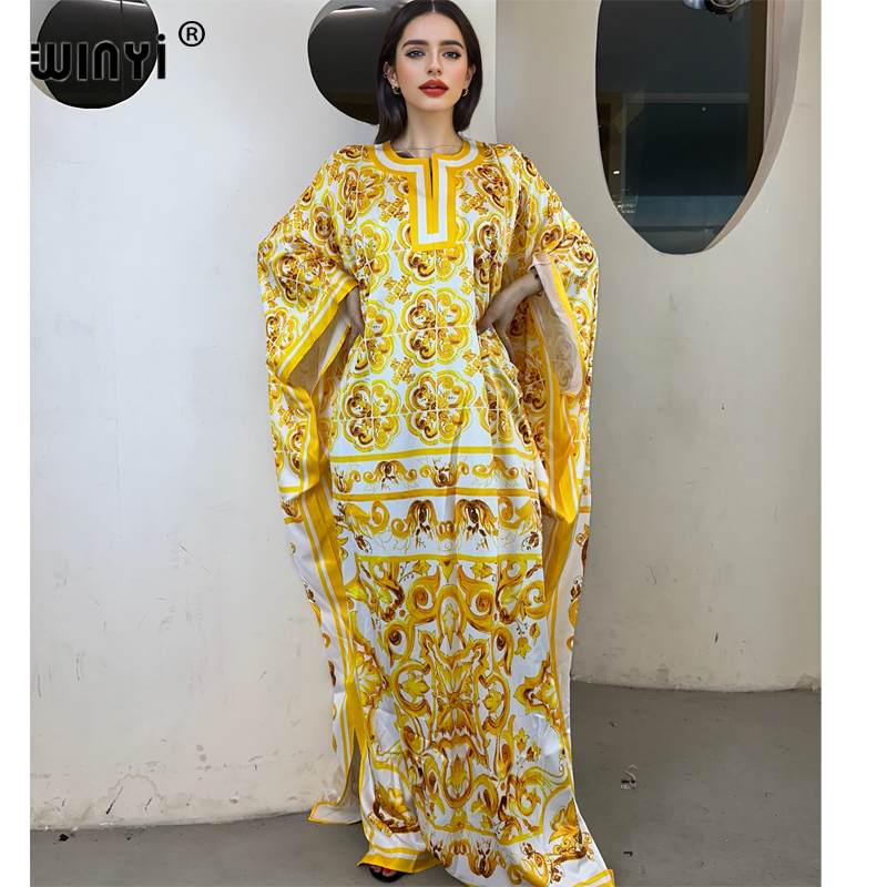 WINYI haute qualité robes musulmanes pour femme robe maxi imprimé fleuri caftan abaya dubaï luxe été bohème robe de soirée