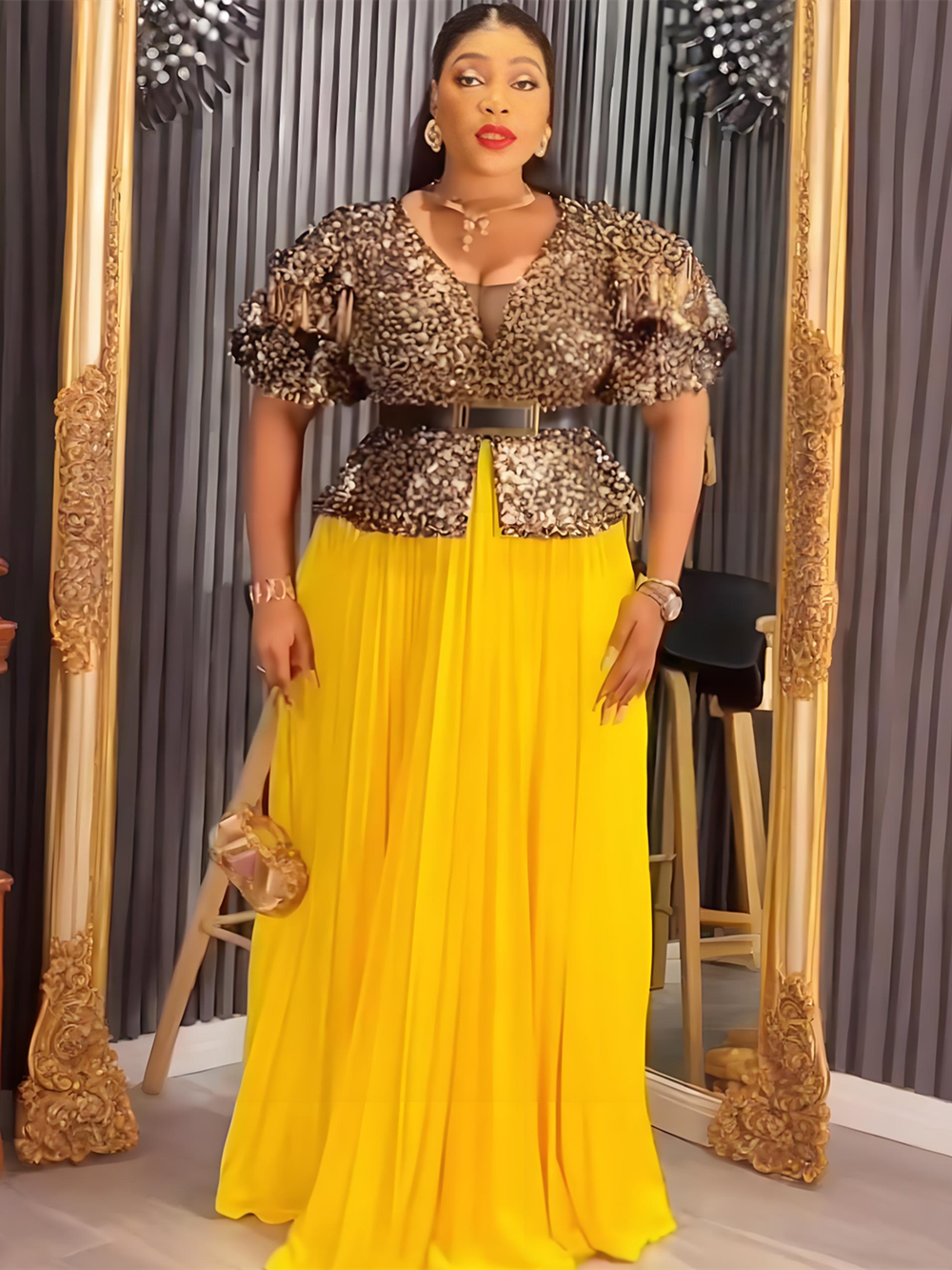Robes Africaines Élégantes pour Femmes, Robe de Soirée Longue de Luxe à Paillettes, Grande Taille, Robe de Mariage Turque, Nouvelle Collection 2026 Vêtements pour Femmes