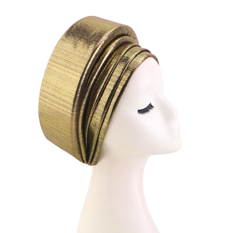 Nouveau turban africain, foulard africain multi-couches en éponge, chapeau foulard plissé brillant, couvre-chef tendance