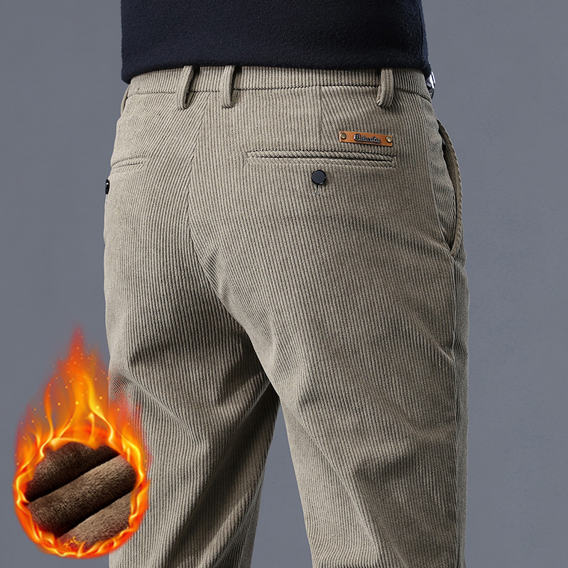 Kaki noir gris polaire hommes velours côtelé pantalons décontractés Chenille épais Stretch pantalon d'affaires taille moyenne marque hiver pantalon thermique