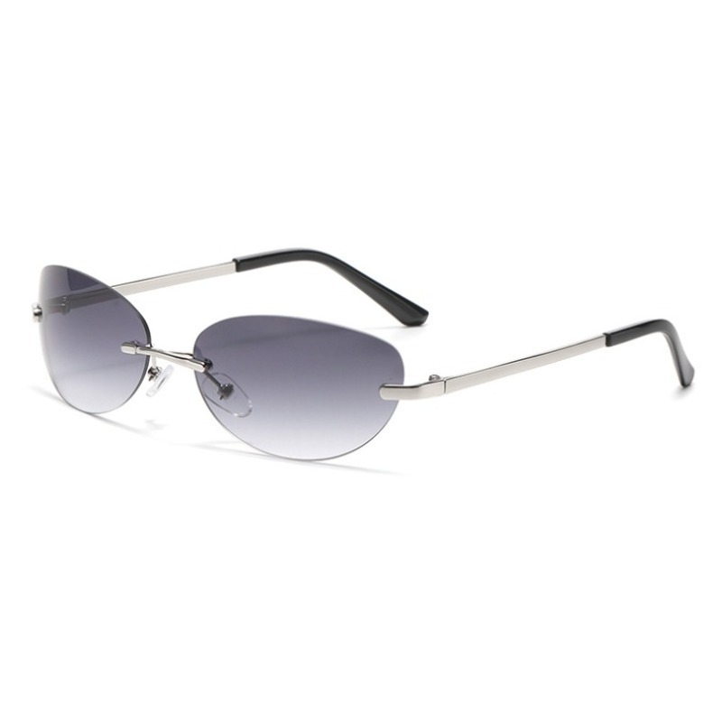 Lunettes de soleil sans monture pour femmes, verres ovales dégradés, style Y2K, futuristes, sexy, style Spice Girl, protection UV, lunettes de soleil tendance