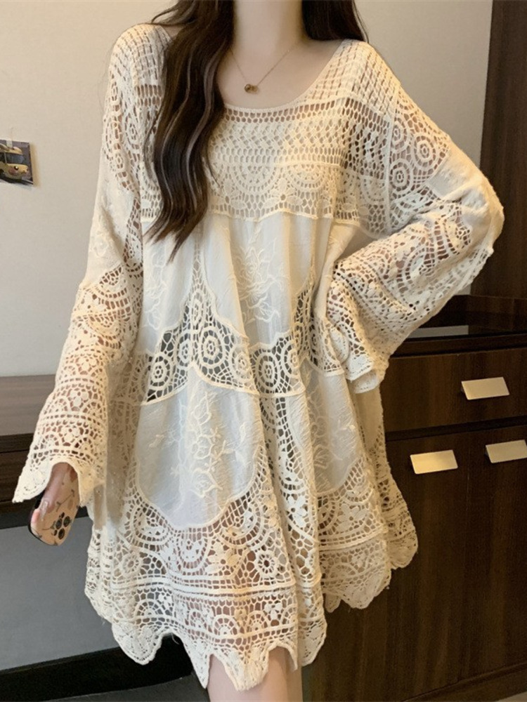 SHENGPALAE-Robe en Dentelle à Manches Mi-sulfpour Femme, Grand Ourlet, Amissié, Élégante, à la Mode, Nouvelle Collection Printemps Été 2024, 5R9579