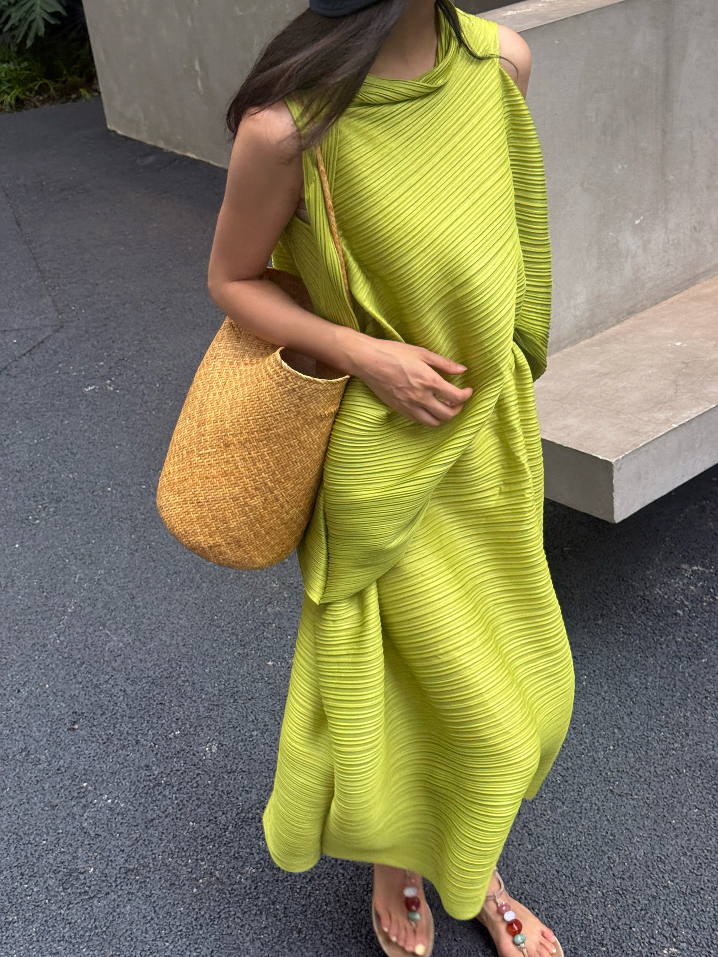 Ensemble jupe plissée et gilet sans manches Miyake pour femme, nouvelle collection été, à rayures horizontales élastiques, coupe ample trapèze