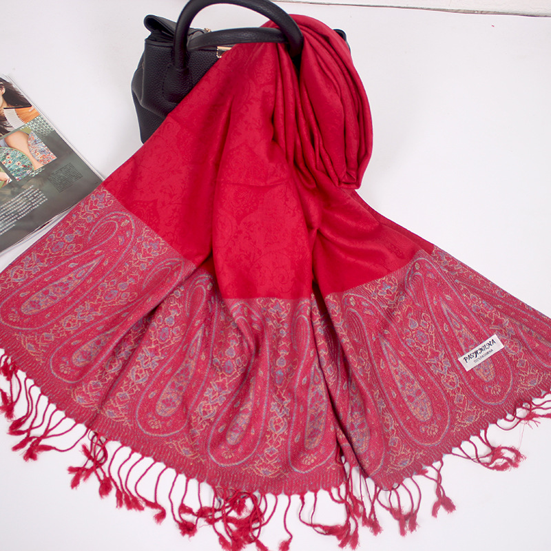 Luxueux cajou Jacquard grand Paisley Pashmina Boho châles pour femmes musulman bandeau dames hiver ethnique frangé foulards de voyage